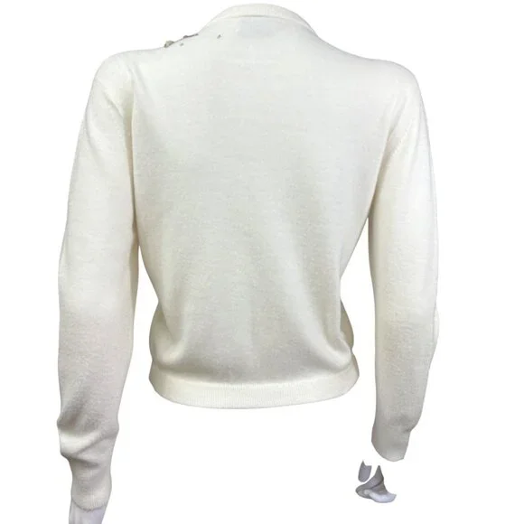 Blairmoor Original Womens Beaded Floral Cardigan Vintage Full Fashioned Cream  M - Picture 2 of 10